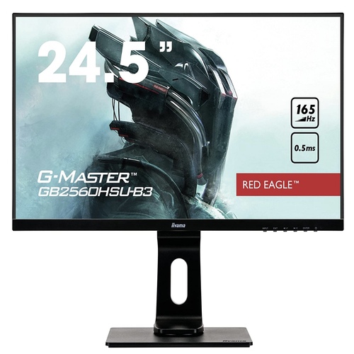 iiyama G-MASTER Red Eagle GB2560HSU-B3 62cm (24.5′) Gaming Monitor Full-HD (HDMI, DisplayPort, USB 2.0) 0.5ms Response Time, 165Hz, FreeSync Premium, Height Adjustment, Pivot, Black [Energy Class F]
